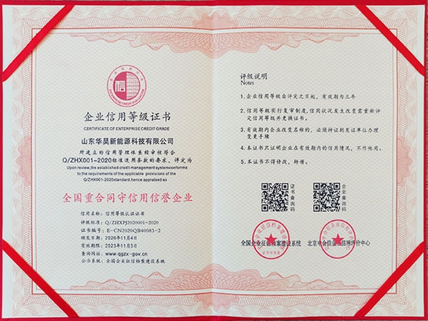 全國守合同重信用信譽企業證書